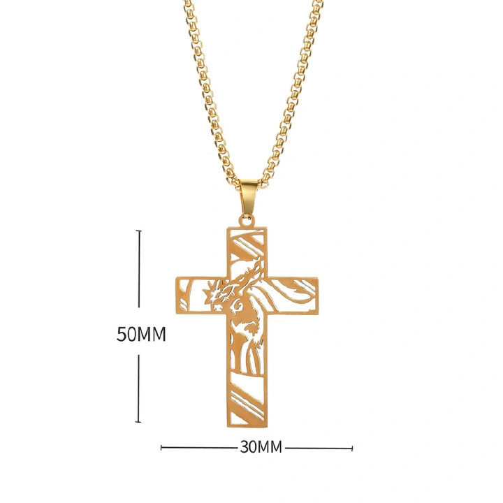 Stainless Steel Hollow Cross Pendant Titanium Steel Necklace Men'S Hip Hop Niche Personality Accessories