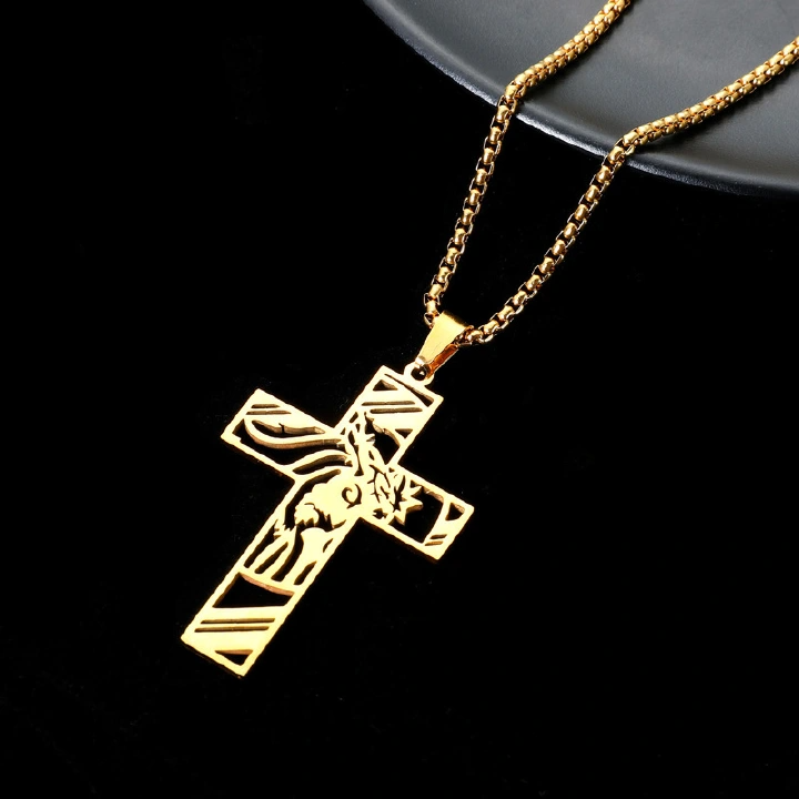 Stainless Steel Hollow Cross Pendant Titanium Steel Necklace Men'S Hip Hop Niche Personality Accessories