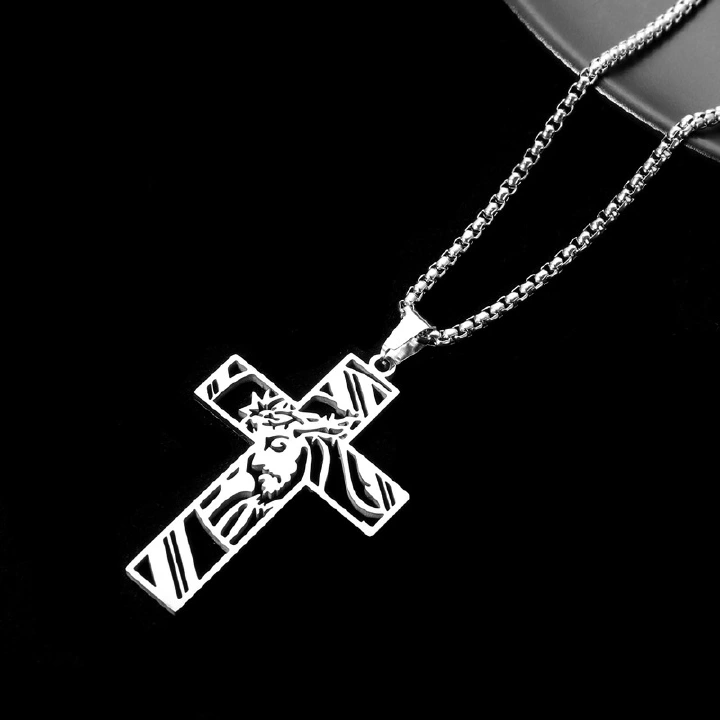 Stainless Steel Hollow Cross Pendant Titanium Steel Necklace Men'S Hip Hop Niche Personality Accessories