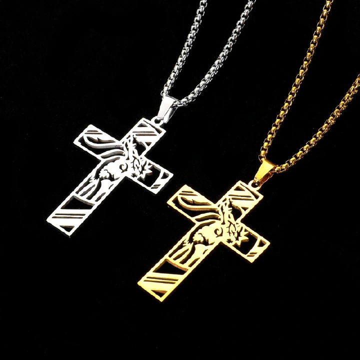 Stainless Steel Hollow Cross Pendant Titanium Steel Necklace Men'S Hip Hop Niche Personality Accessories