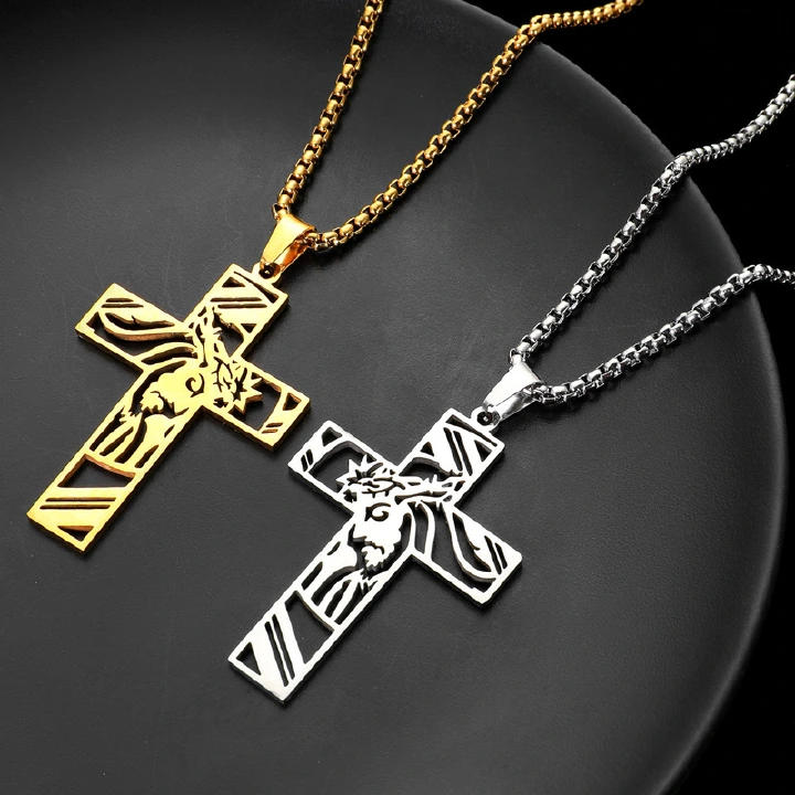 Stainless Steel Hollow Cross Pendant Titanium Steel Necklace Men'S Hip Hop Niche Personality Accessories