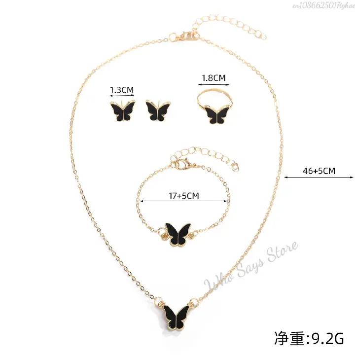 5Pcs Butterfly Jewelry Sets Crystal Acrylic Romantic Bracelet Ring Necklace Earring Set for Women Wedding Dinner Dress Accessories