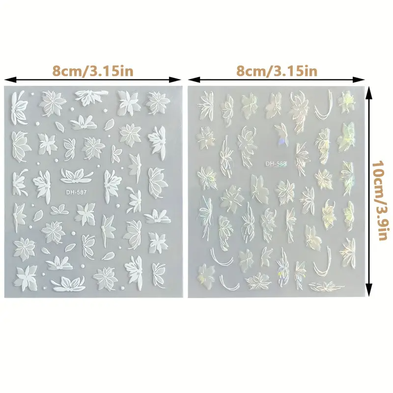 2pcs Waterproof & Oil-Resistant PET Nail Stickers and Decals, Elegant White Orchid 3D Nail Stickers, Self-Adhesive Petal Nails, Suitable for DIY Wedding Nail Decorations view 4