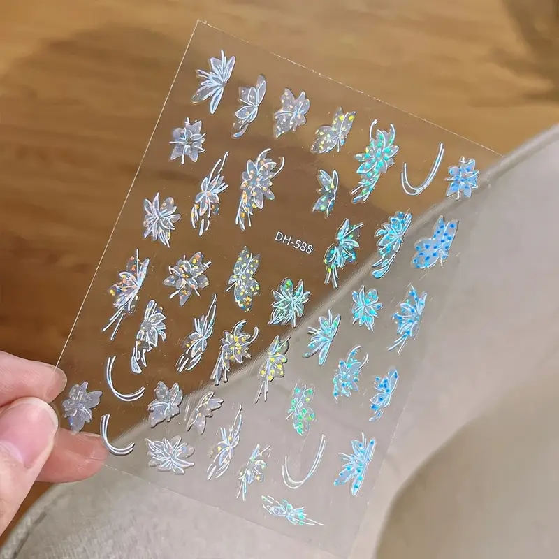 2pcs Waterproof & Oil-Resistant PET Nail Stickers and Decals, Elegant White Orchid 3D Nail Stickers, Self-Adhesive Petal Nails, Suitable for DIY Wedding Nail Decorations view 5
