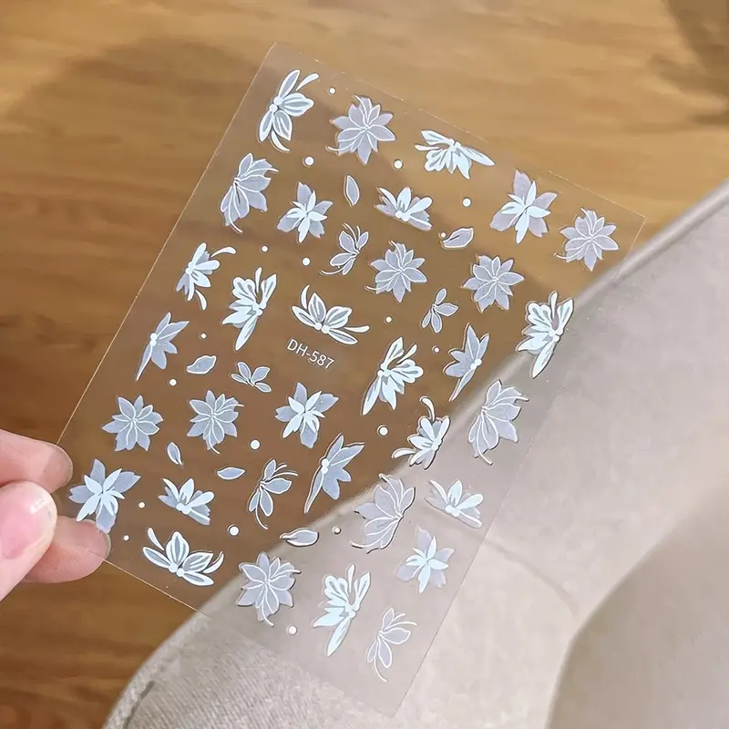 2pcs Waterproof & Oil-Resistant PET Nail Stickers and Decals, Elegant White Orchid 3D Nail Stickers, Self-Adhesive Petal Nails, Suitable for DIY Wedding Nail Decorations view 6