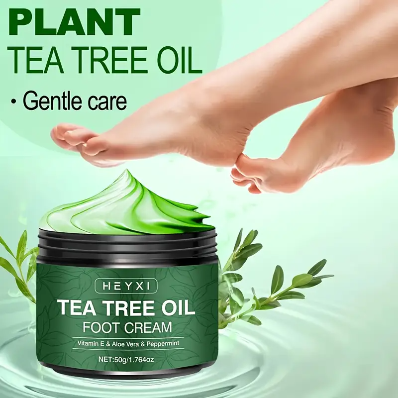 Tea Tree Oil Foot Cream, Enriched with Vitamin E, Aloe Vera and Mint for Deep Moisturizing of Dry Rough Cracked – Long-Lasting Fresh Scent & Plant Sterol Content with Plant