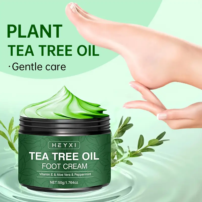 Tea Tree Oil Foot Cream, Enriched with Vitamin E, Aloe Vera and Mint for Deep Moisturizing of Dry Rough Cracked – Long-Lasting Fresh Scent & Plant Sterol Content with Plant
