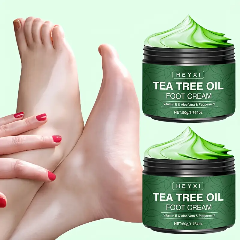 Tea Tree Oil Foot Cream, Enriched with Vitamin E, Aloe Vera and Mint for Deep Moisturizing of Dry Rough Cracked – Long-Lasting Fresh Scent & Plant Sterol Content with Plant