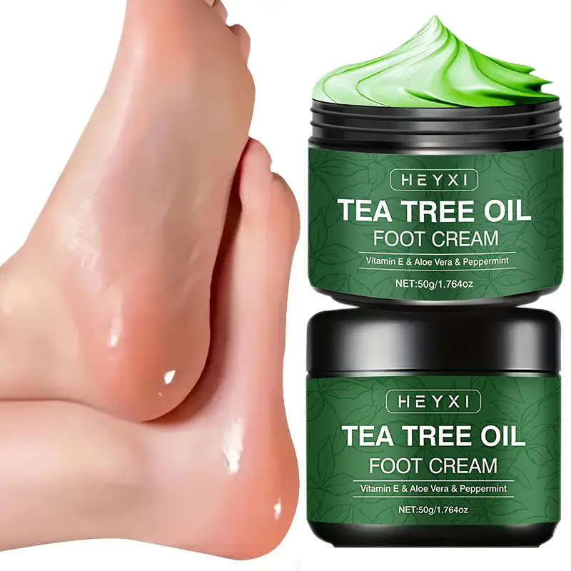 Tea Tree Oil Foot Cream, Enriched with Vitamin E, Aloe Vera and Mint for Deep Moisturizing of Dry Rough Cracked – Long-Lasting Fresh Scent & Plant Sterol Content with Plant