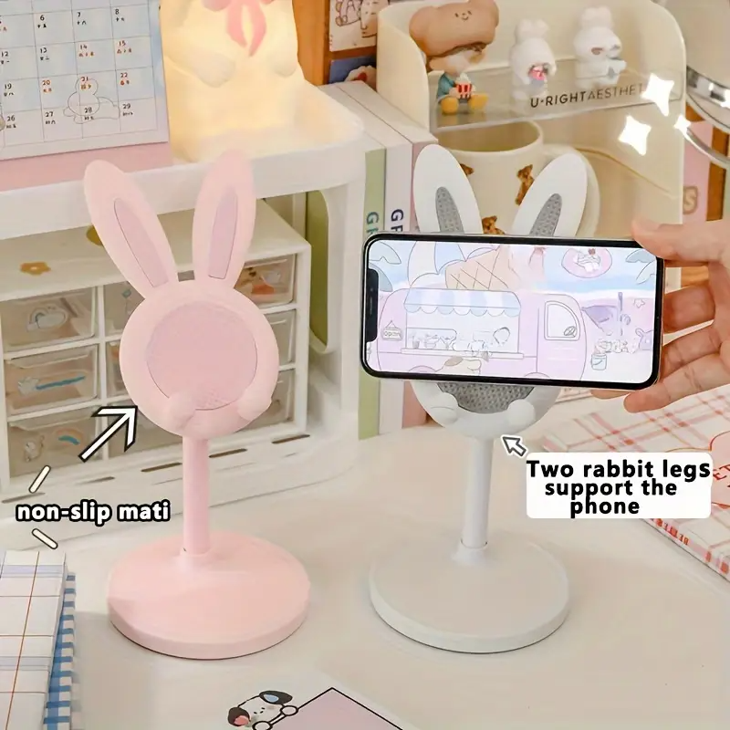 Bunny Ear Style Mobile Phone Holder - Adjustable and Retractable Design, a Must-Have for Live Streaming, Video Calling, Watching Shows, and Watching Movies on the Desk or Tablet