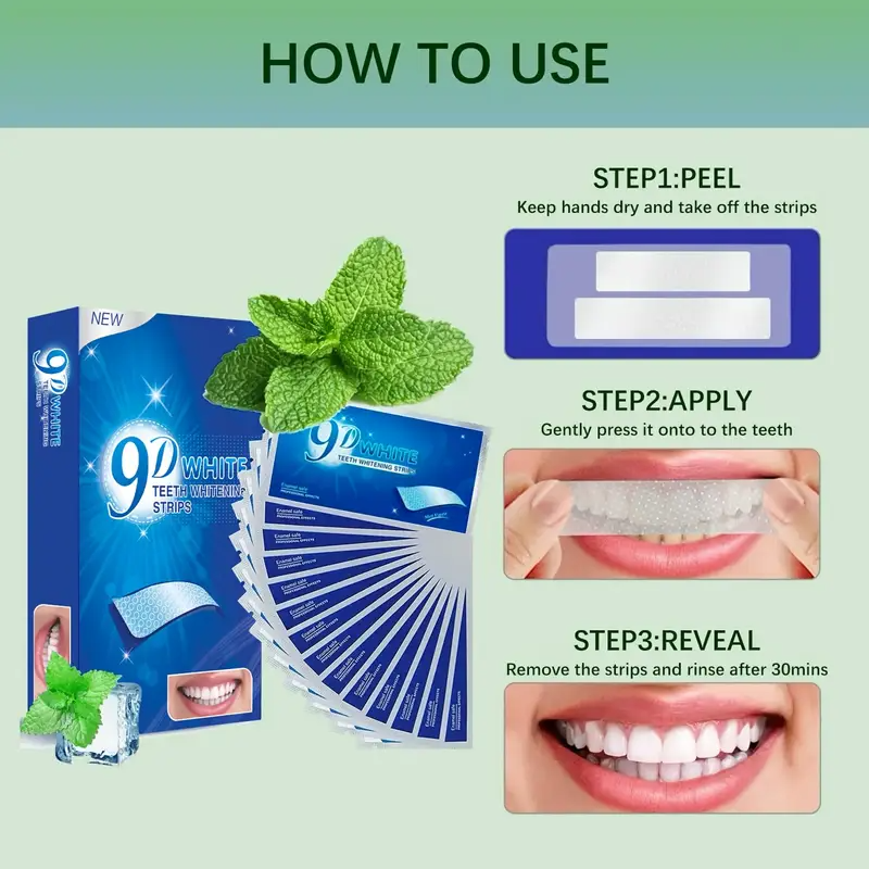 14pcs 9D Teeth Strips - Deep Cleaning & Brightening Dental Patches for Daily Use, Gentle on Sensitive Gums, Easy to Apply, White Teeth, Teeth Products, Oral Hygiene