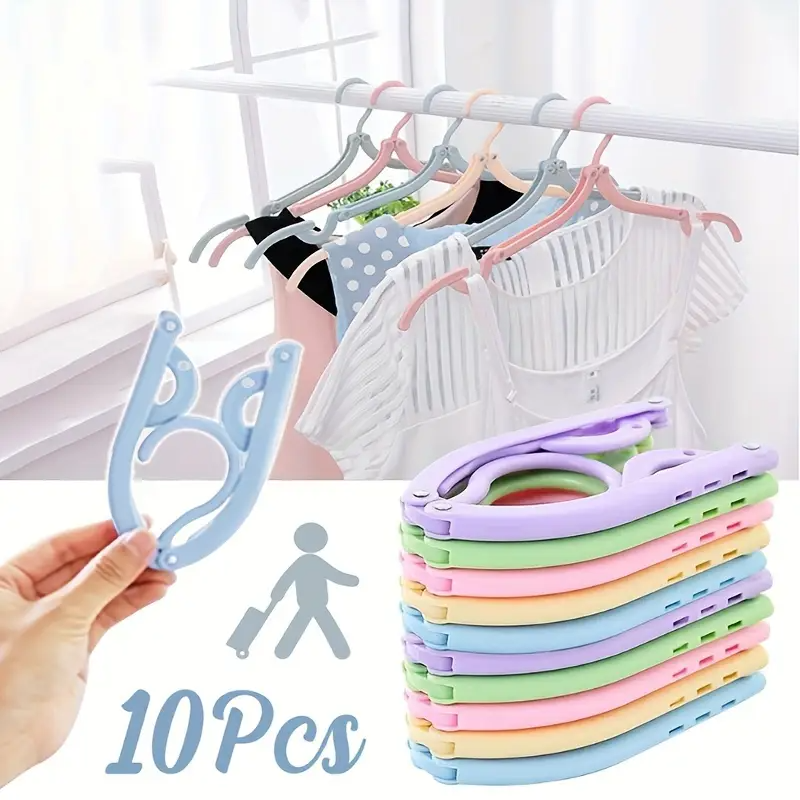 10pcs Portable Folding Hangers with Anti-Slip Grip - Durable Plastic, Ideal for Travel & Home Use,Bedroom Special Storage Clothes Hanging