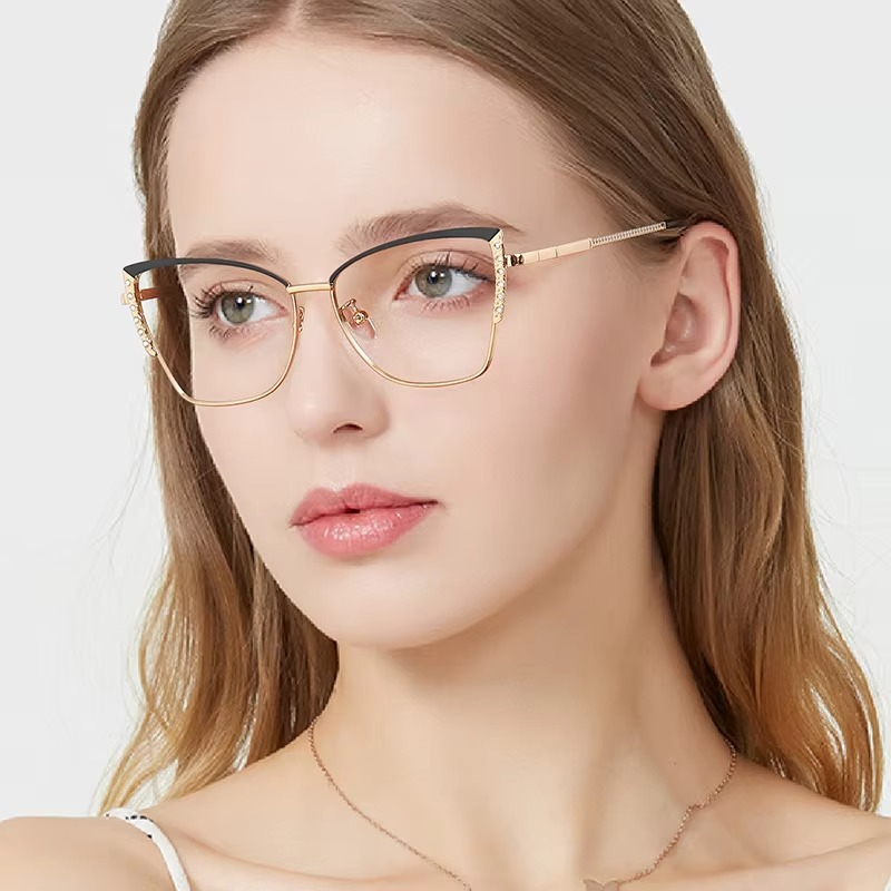 Fashion Cat Eye Flat Light tide ultra Light Frame Retro Photochrom Anti-blue Glasses Metallic Color-changing Glasses