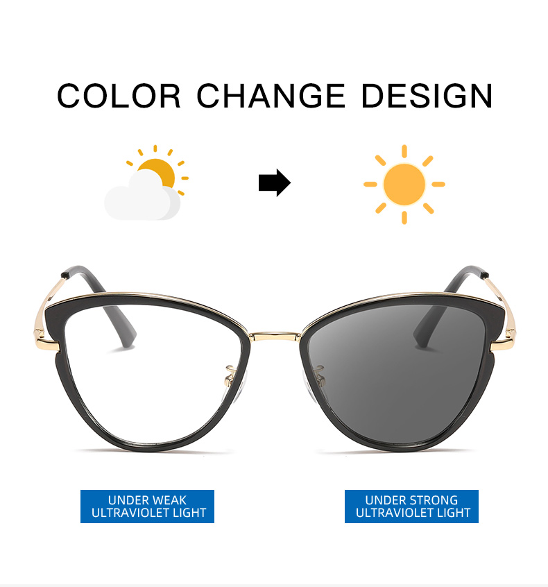 Triangle Cat's Eye Photochromic Glasses Anti-blue Light 2025 New Frame Eyeglasses Metal Frame Eyeglasses Women