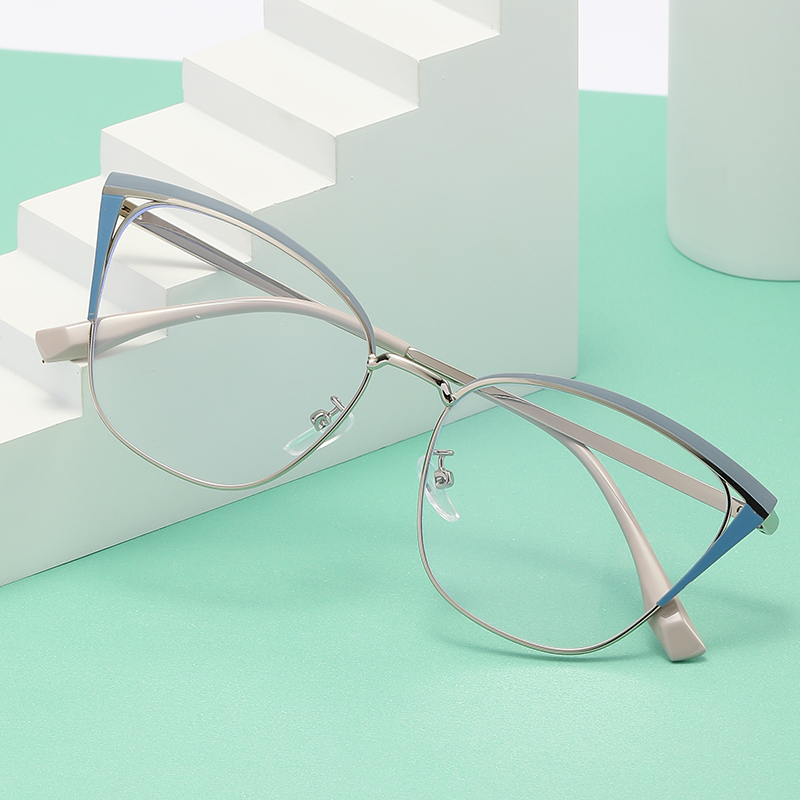 Women Change Color Optical Glasses Ladies Cat Eye Colorful Metal Photochromic Eyeglasses Frames Blue Light Blocking