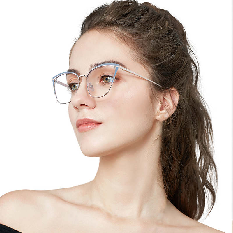 Women Change Color Optical Glasses Ladies Cat Eye Colorful Metal Photochromic Eyeglasses Frames Blue Light Blocking