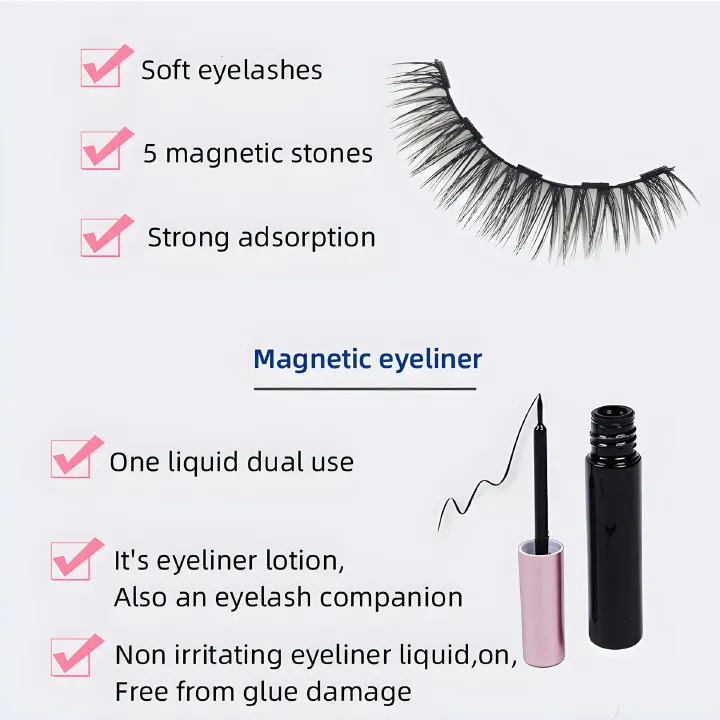 3 Pairs Magnetic Eyelashes set Magnet Liquid Eyeliner Magnetic Lashes &amp; Makeup False Eyelashes MakeupKit