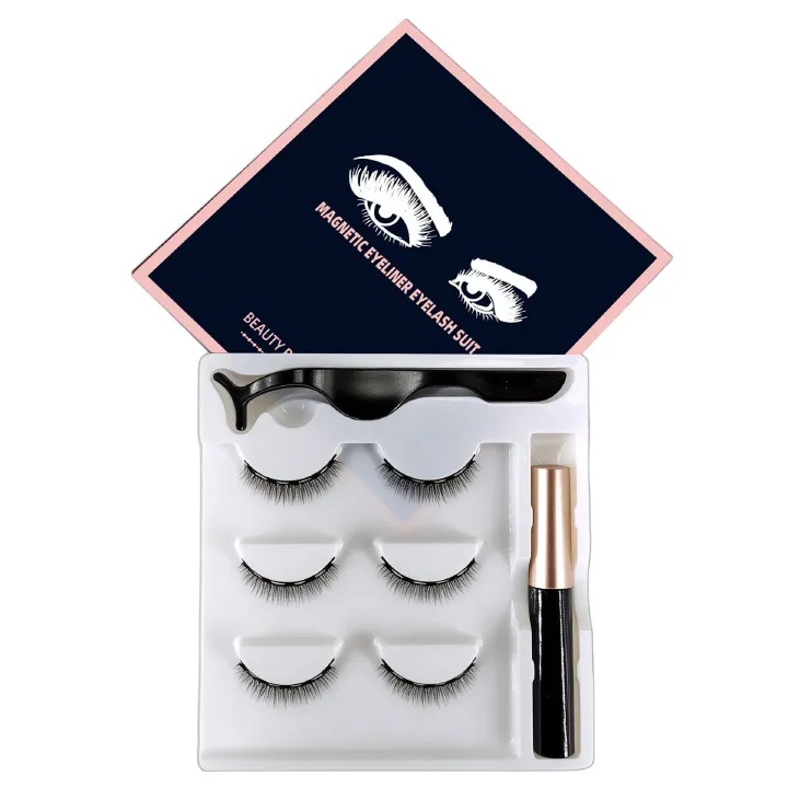 3 Pairs Magnetic Eyelashes set Magnet Liquid Eyeliner Magnetic Lashes &amp; Makeup False Eyelashes MakeupKit