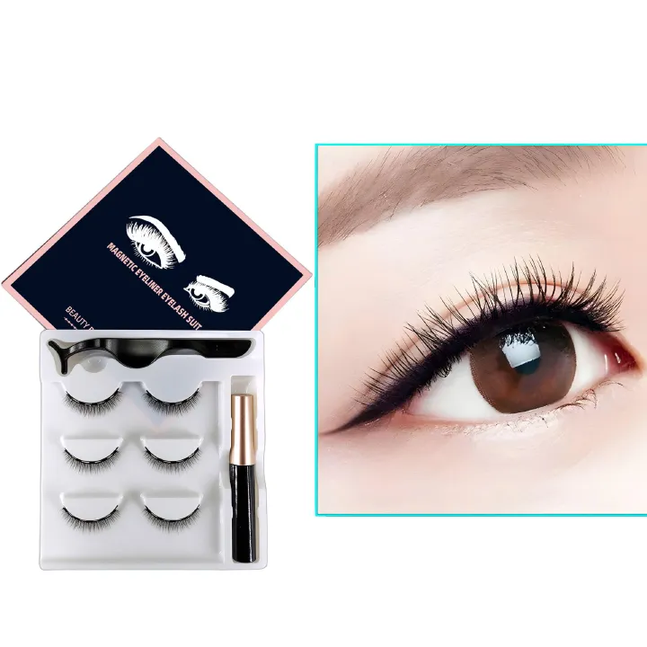 3 Pairs Magnetic Eyelashes set Magnet Liquid Eyeliner Magnetic Lashes &amp; Makeup False Eyelashes MakeupKit