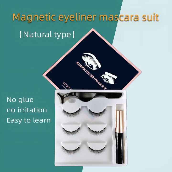 3 Pairs Magnetic Eyelashes set Magnet Liquid Eyeliner Magnetic Lashes &amp; Makeup False Eyelashes MakeupKit