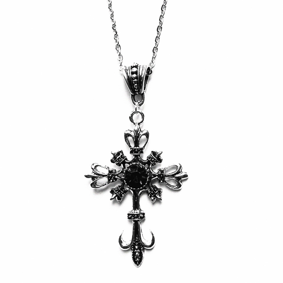 New Gothic Punk Cross Necklace Hip Hop Rock Crystal Pendant Necklace Women'S Fashion Jewelry