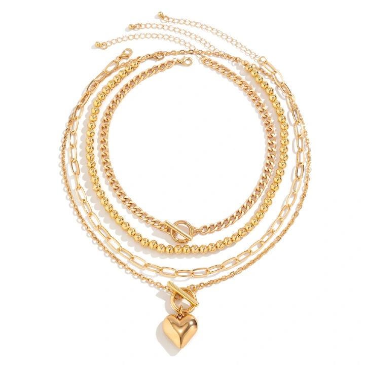 Hip Hop Beaded Necklace Ladies Set Geometric Ot Buckle Short Metal Love Necklace