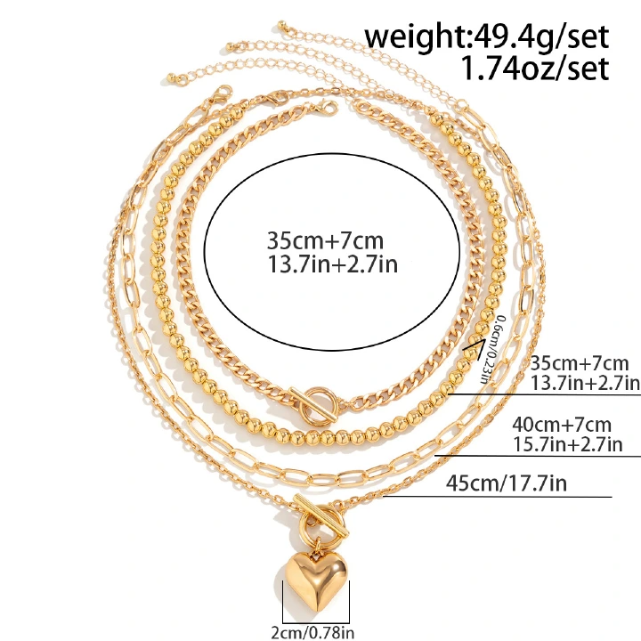 Hip Hop Beaded Necklace Ladies Set Geometric Ot Buckle Short Metal Love Necklace