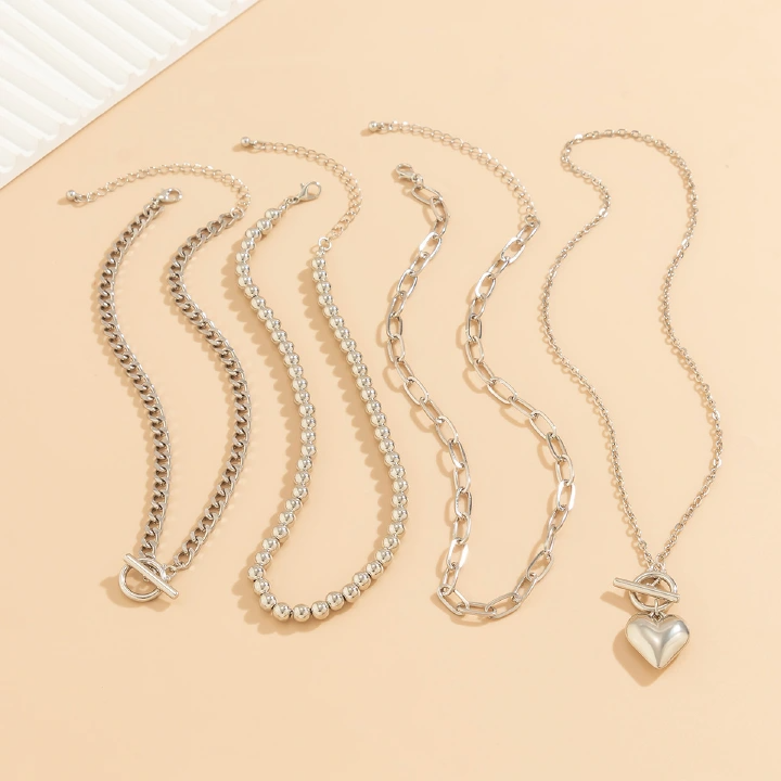 Hip Hop Beaded Necklace Ladies Set Geometric Ot Buckle Short Metal Love Necklace