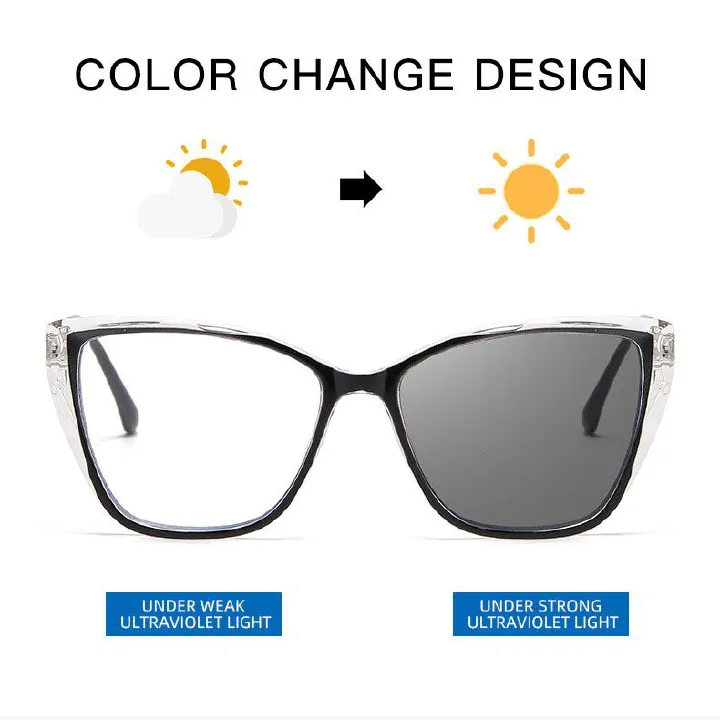 1pc Red Photochromic Blue Light Blocking Glasses - Stylish Cat-Eye Frames with Clear Lenses, Protects Eyes from Digital Strain & Sunlight, Includes Case, Eye Protection