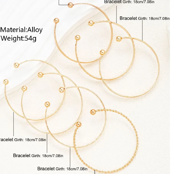 7 Pcs/Set Punk Gold Color Bracelets for Women Streetwear Goth Heart Prints Metal Design Open Bangle