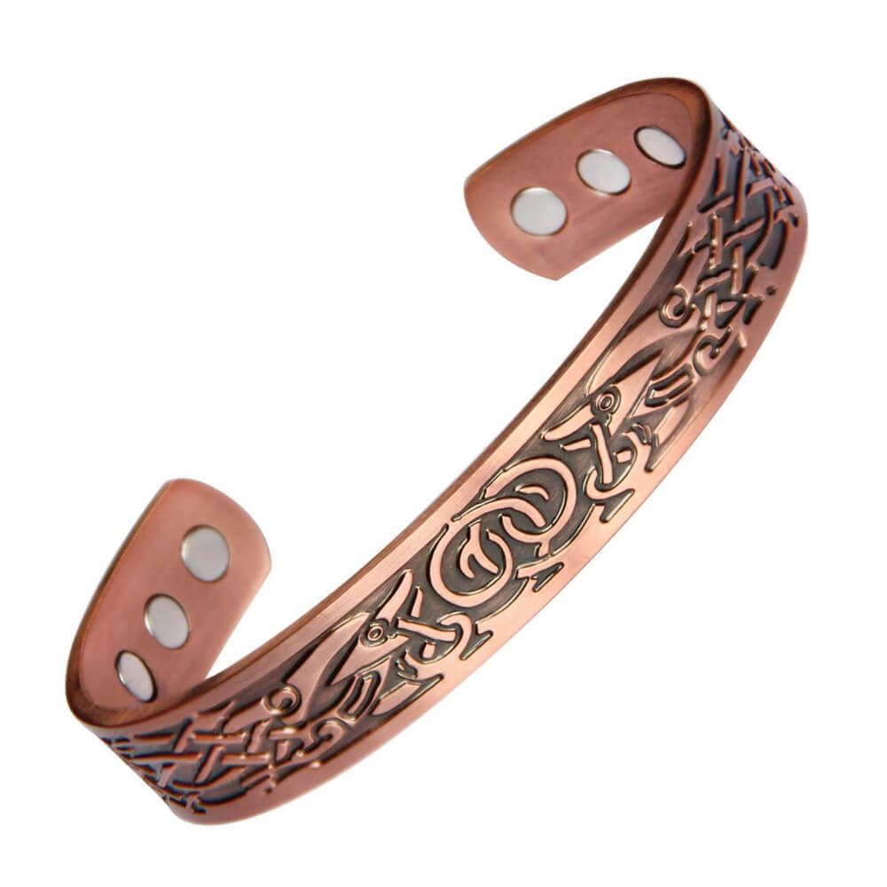 2Pcs Set European and American cross-border new red copper magnetic bracelet retro simple bracelet Ring Set red copper magnetic bracelet