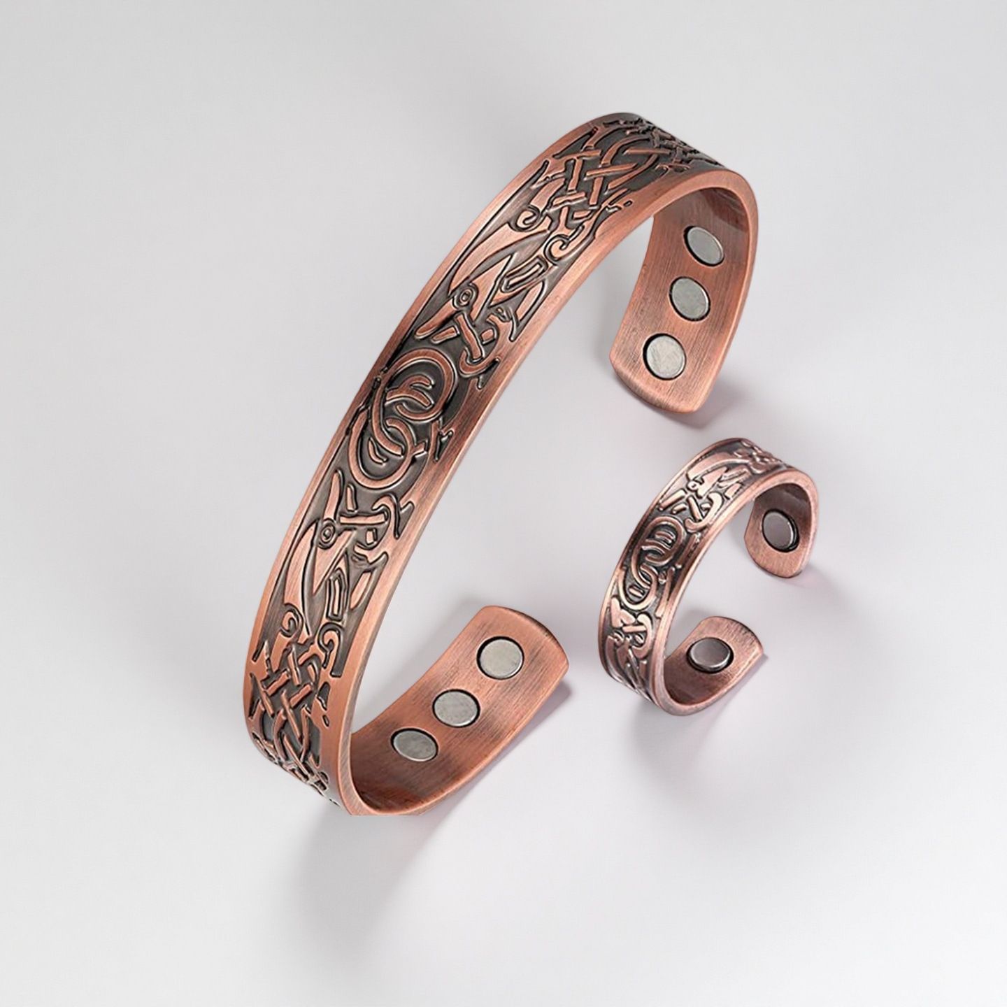 2Pcs Set European and American cross-border new red copper magnetic bracelet retro simple bracelet Ring Set red copper magnetic bracelet
