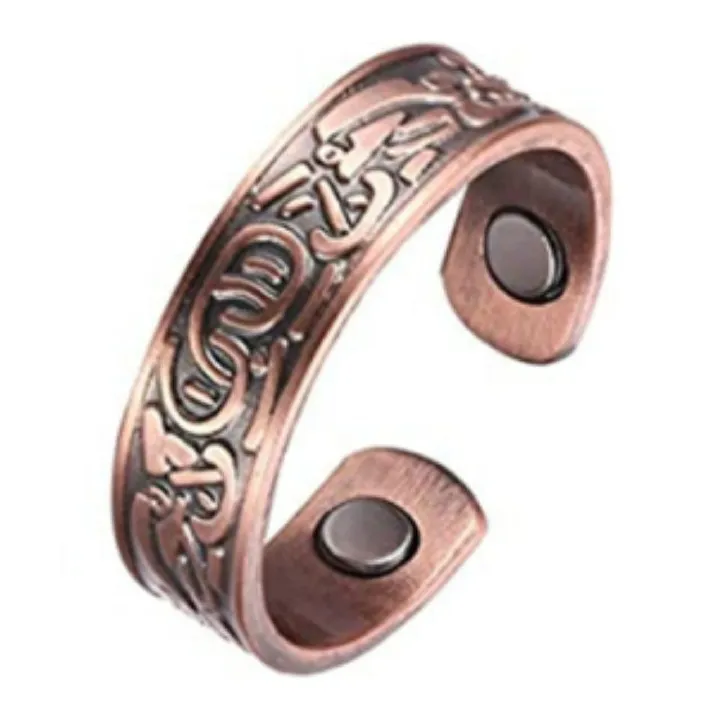 2Pcs Set European and American cross-border new red copper magnetic bracelet retro simple bracelet Ring Set red copper magnetic bracelet