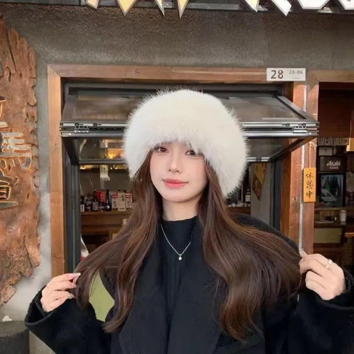 New Fluffy Fur Bucket Hat For Women Plush Fisherman Hat Warm Women's Winter Hat Thicken Cold Snowy Day Panama Cap Christmas Gifts