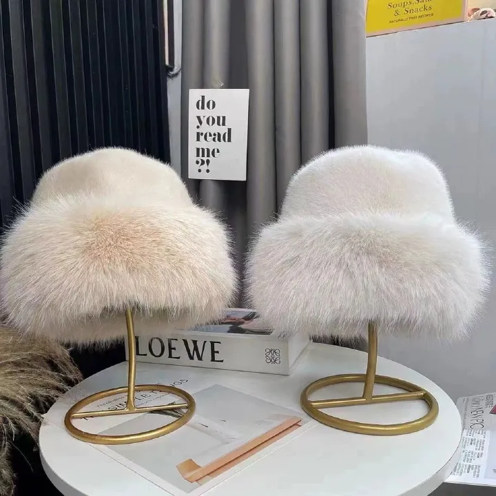 New Fluffy Fur Bucket Hat For Women Plush Fisherman Hat Warm Women's Winter Hat Thicken Cold Snowy Day Panama Cap Christmas Gifts