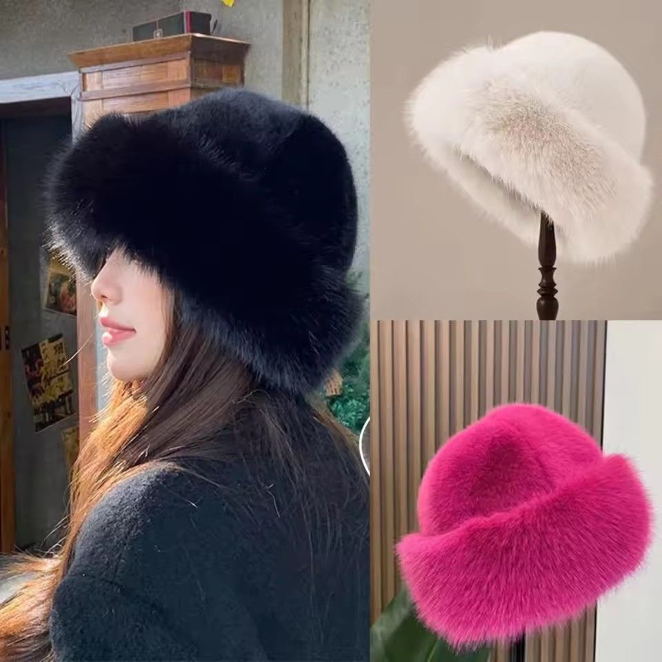 New Fluffy Fur Bucket Hat For Women Plush Fisherman Hat Warm Women's Winter Hat Thicken Cold Snowy Day Panama Cap Christmas Gifts