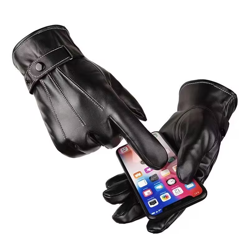 1 Pair Touchscreen Winter Gloves, Windproof Faux Leather with Plush Lining - Warm, Comfortable, Elastic Fit for Outdoor Cycling & Activities - No Electricity Required, Winter Gloves