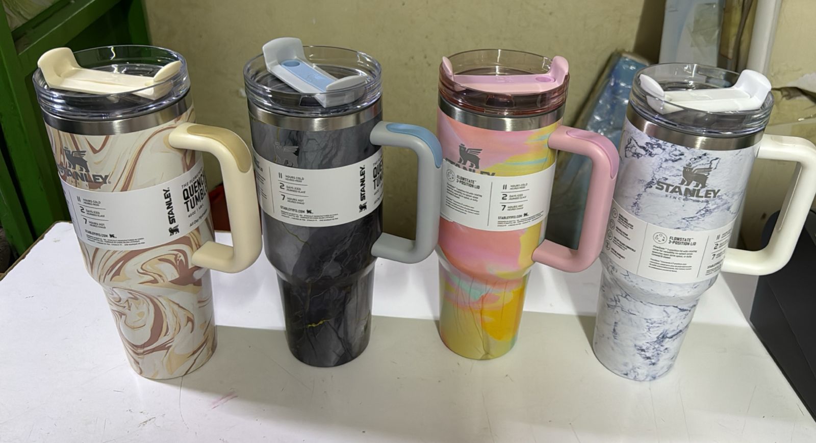 MARBLE STANLEY CUPS - Featuring a unique marble finish, these cups stand out from ordinary tumblers while maintaining the classic Stanley durability.