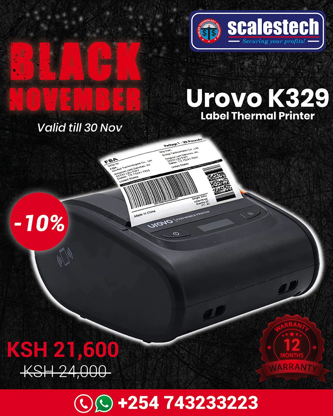 Urovo K329 Portable Mobile Label Thermal Printer