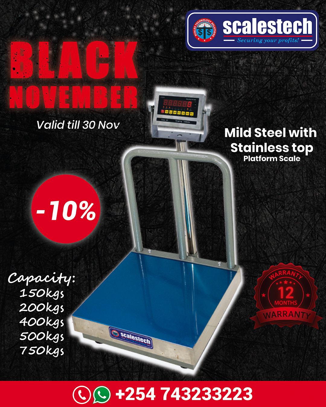 Heavy Duty Mild Steel Electronic Platform Scale with Stainless Steel Top Pan