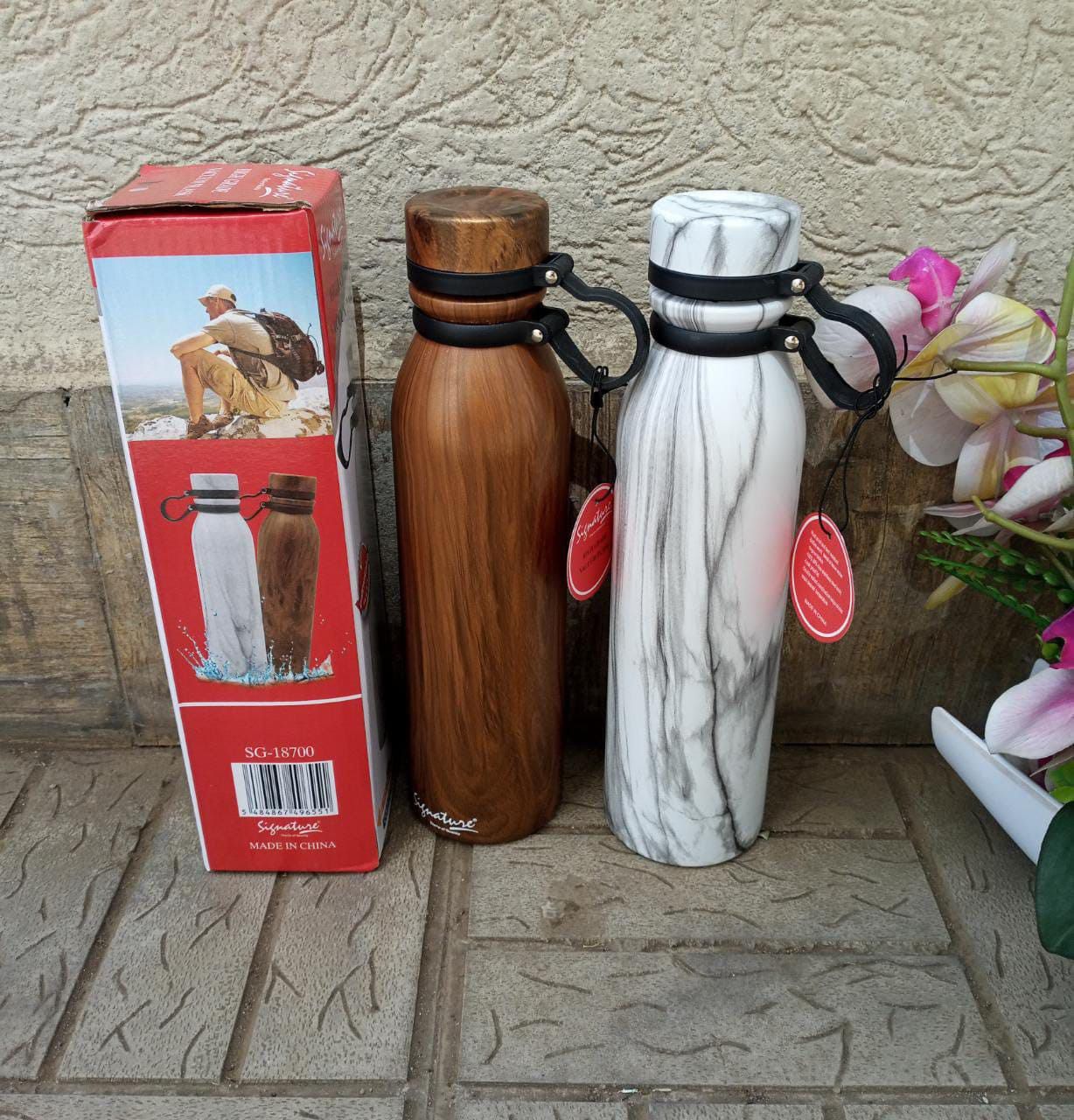 Signature Marble Design Thermos Flask – 700ml Stainless Steel Insulated Water Bottle (Hot & Cold)