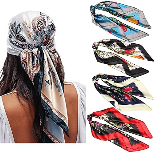 3pcs large silk satin hijab scarves (90×90cm). Smooth, elegant fashion scarves for head wrap, neck wear or bag accessory.