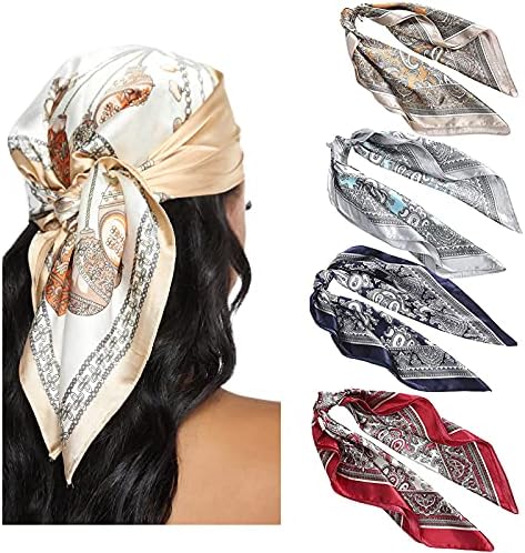 3pcs large silk satin hijab scarves (90×90cm). Smooth, elegant fashion scarves for head wrap, neck wear or bag accessory.