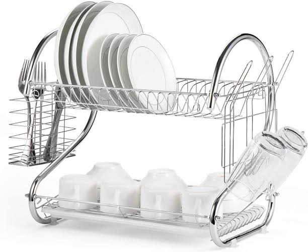 Latest Strong 2-Layer Stainless Steel Dish Rack Drainer With Drain Board Kitchen Tools Storage.