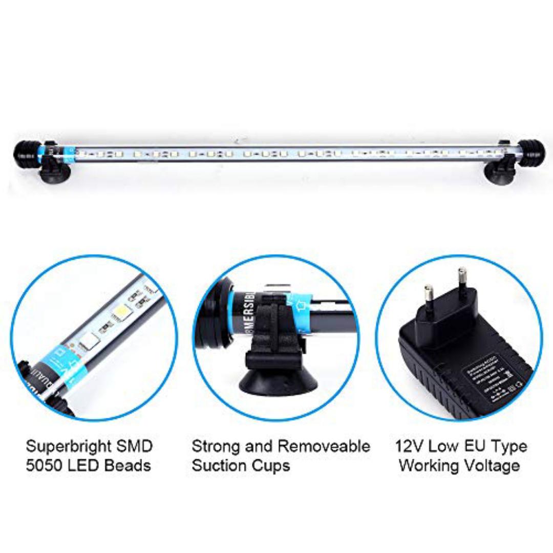 Aquarium Lighting, LED Lamp, 57cm Waterproof EU Plug, Underwater Fish Tank Light Bar, with Remote Control (RGB)