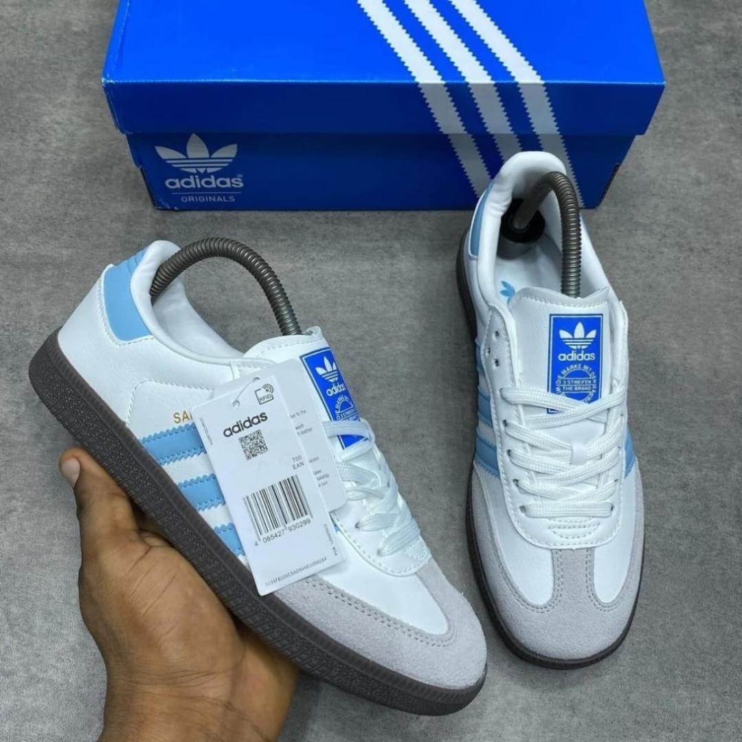 Quality Adidas Samba OG Shoes White Blue Retro Classic Sneakers Originals Trainers