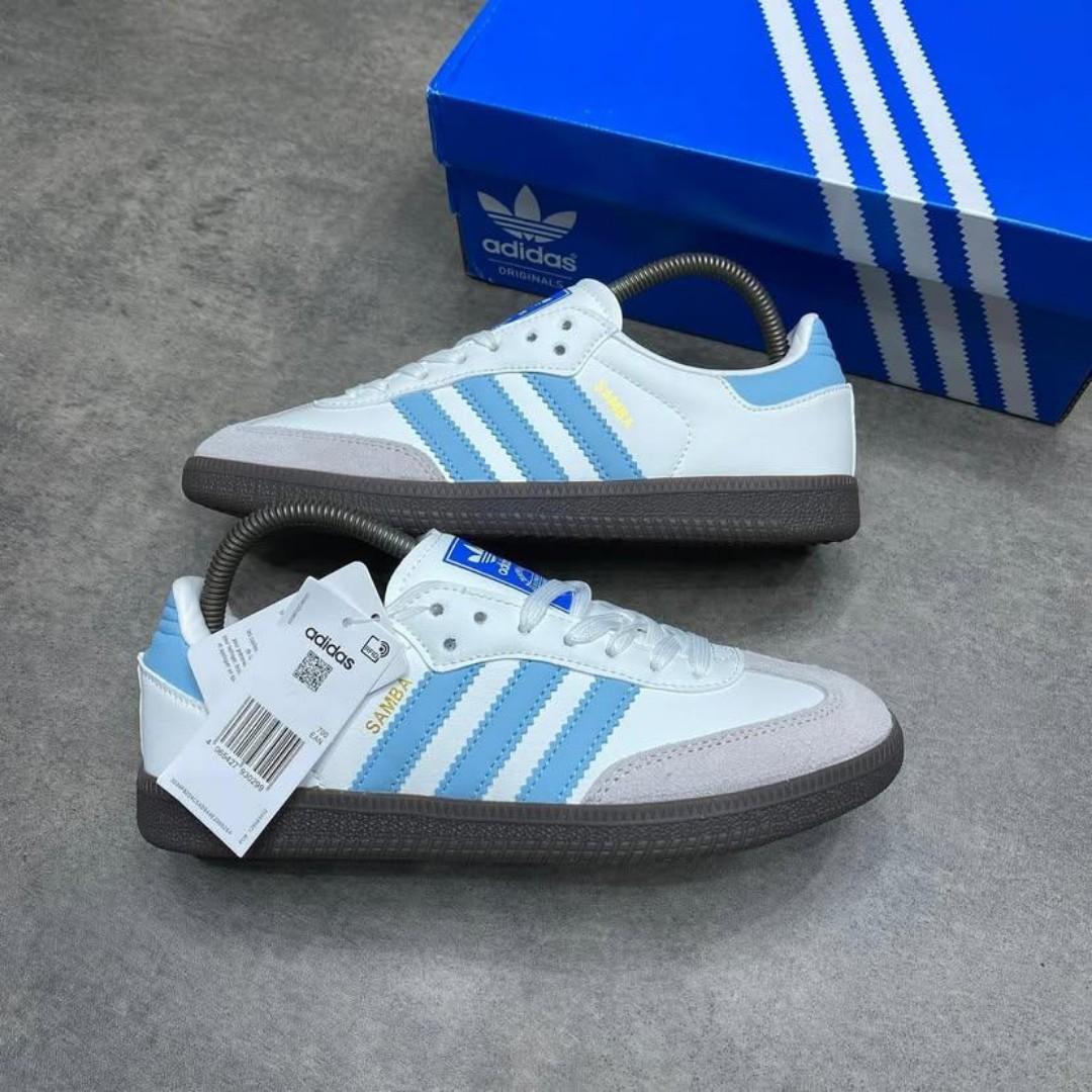 Quality Adidas Samba OG Shoes White Blue Retro Classic Sneakers Originals Trainers