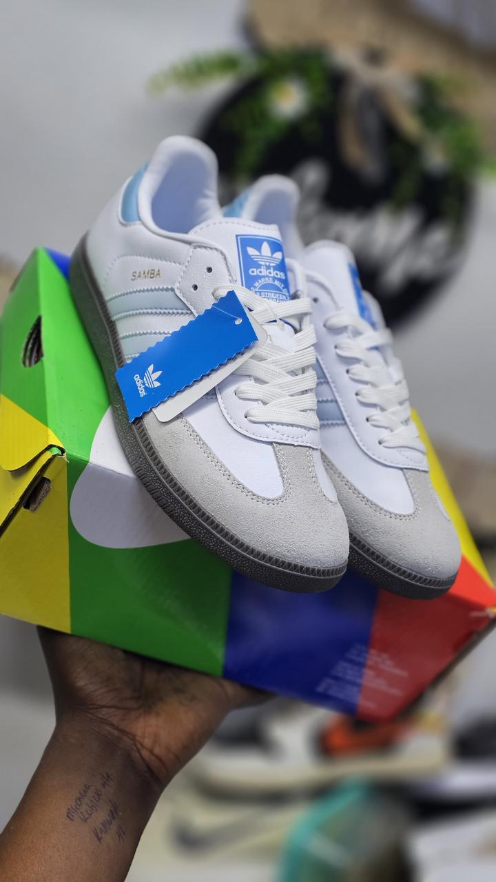 Quality Adidas Samba OG Shoes White Blue Retro Classic Sneakers Originals Trainers