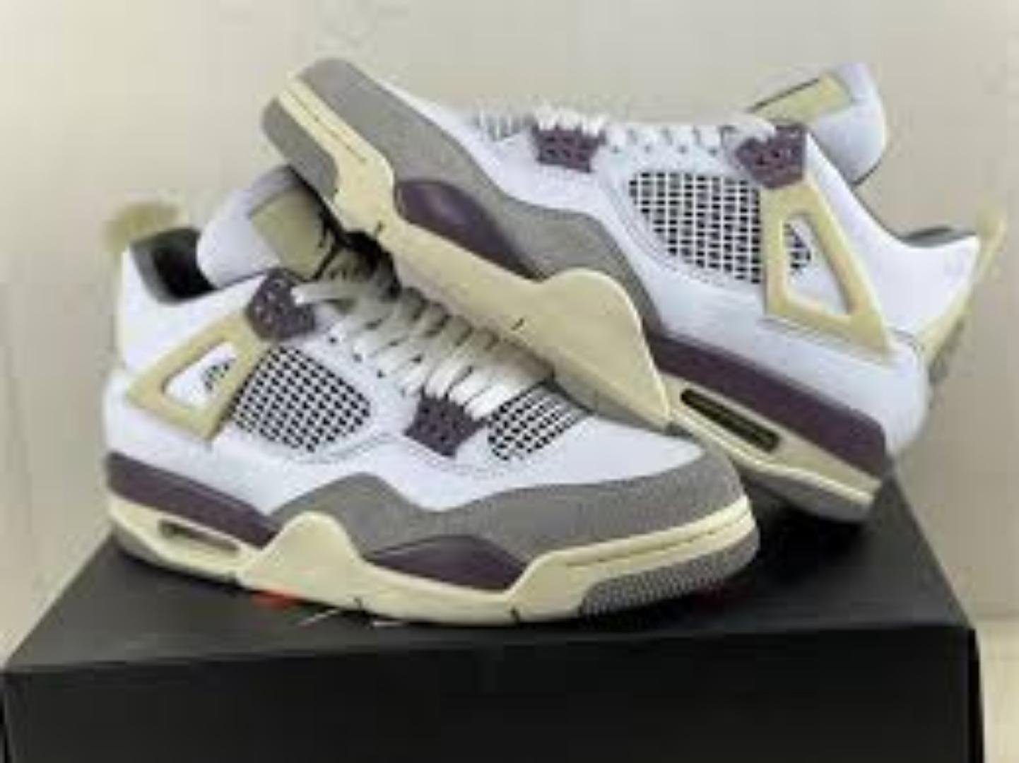 Quality Air Jordan 4 Retro White Grey Violet Sneakers (Best Shop for Quality Shoes, Sneakers, Casuals, Boots, Oxfords, Officials and Shoe Accessories)