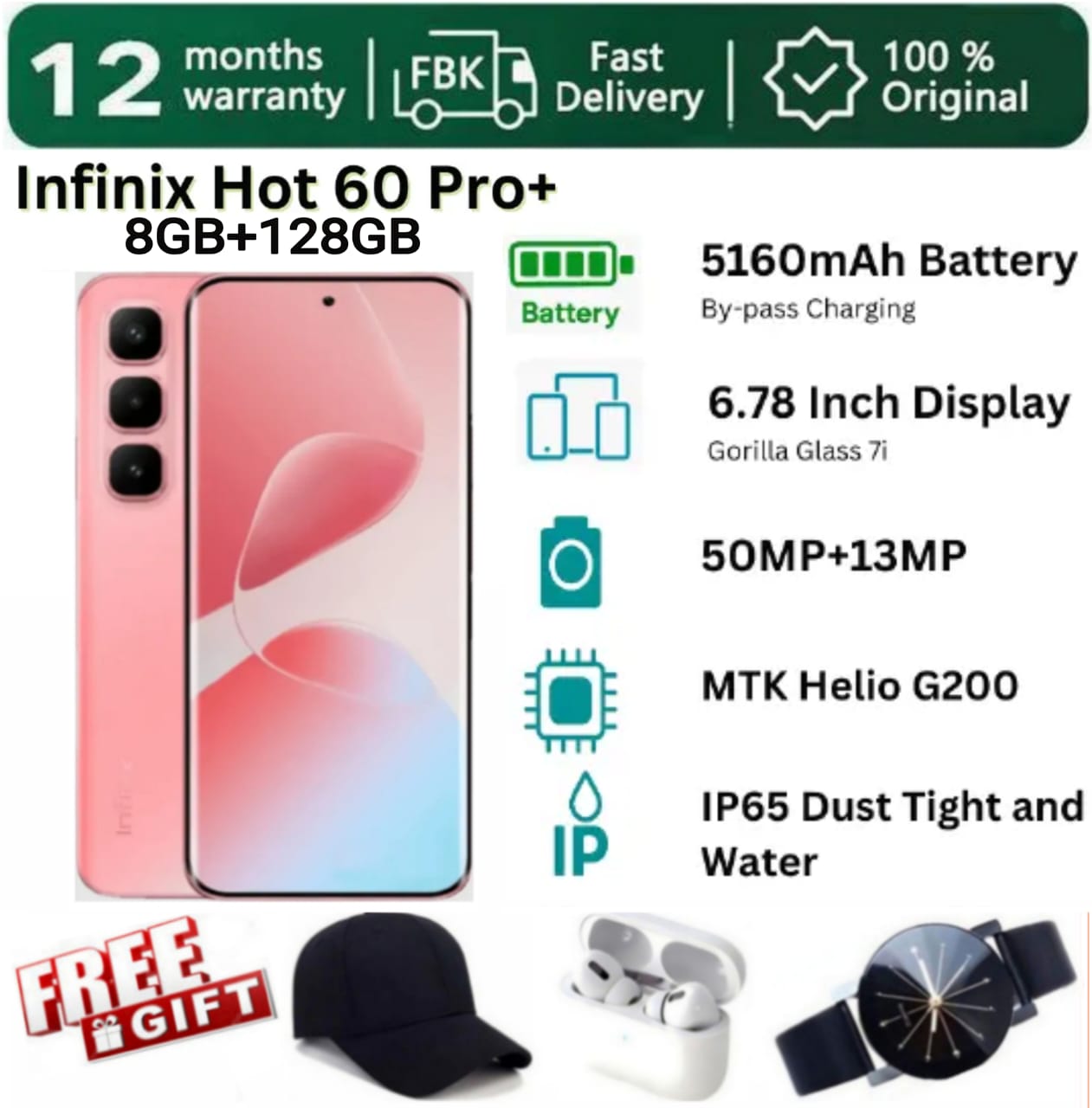 SUPER DEALS!!! [25-Month Warranty] INFINIX Hot 60 PRO Plus 128GB+16(8+8)GB 6.78" 144Hz Curved Screen Dual SIM 4G Slim Phone 45W 5160mAh Battery 50MP Camera Helio G200 Smart AI Phones + FREE GIFTS